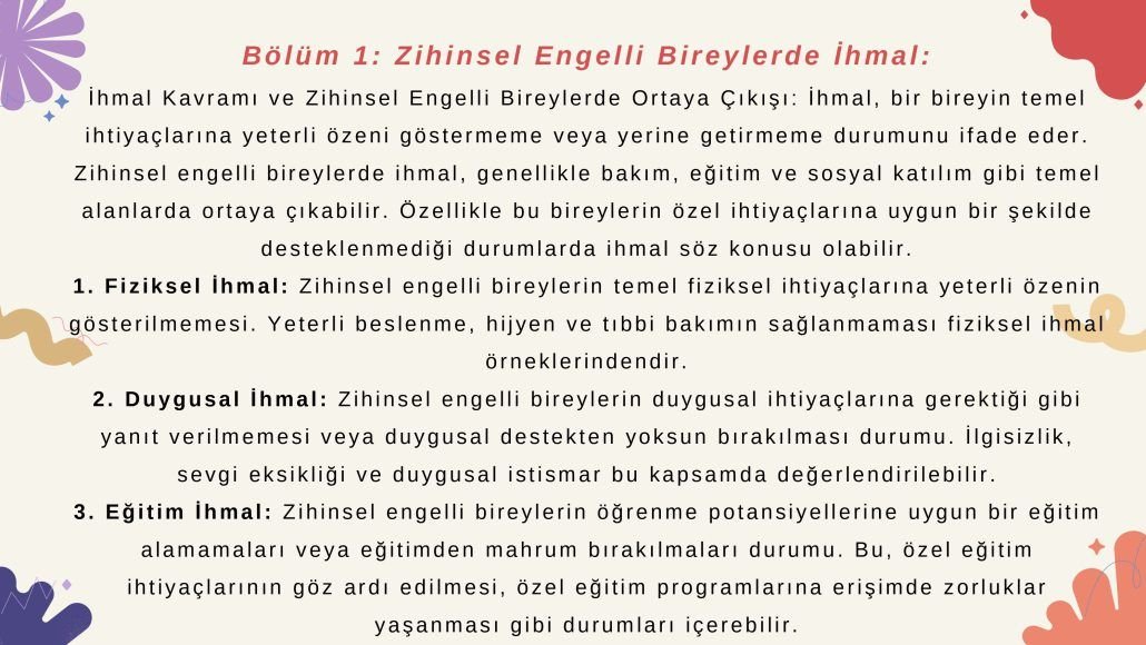 Zihinsel Engelli Bireylerde İhmal ve İstismar