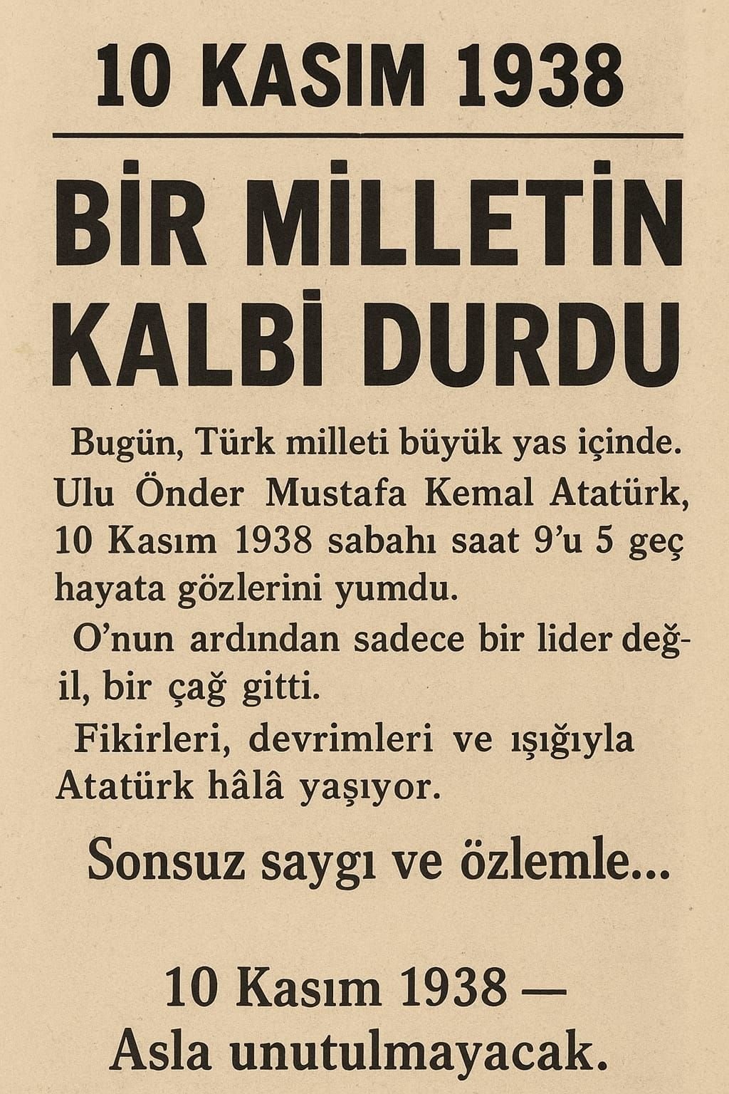 Bir Milletin Kalbi Durdu 10 Kasım 1938
